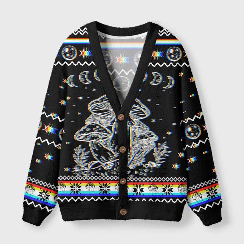 Soulisfree Mushroom and Moon Fuzzy Cardigan Sweater