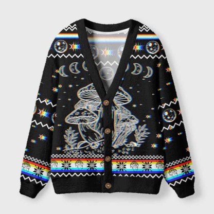 Soulisfree Mushroom and Moon Fuzzy Cardigan Sweater 