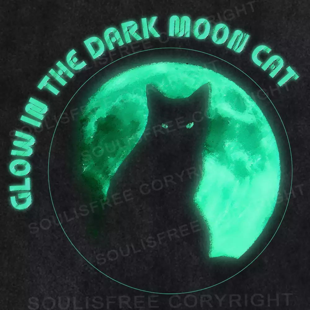 GLOW IN THE DARK MOON CAT Washed Space T-shirt