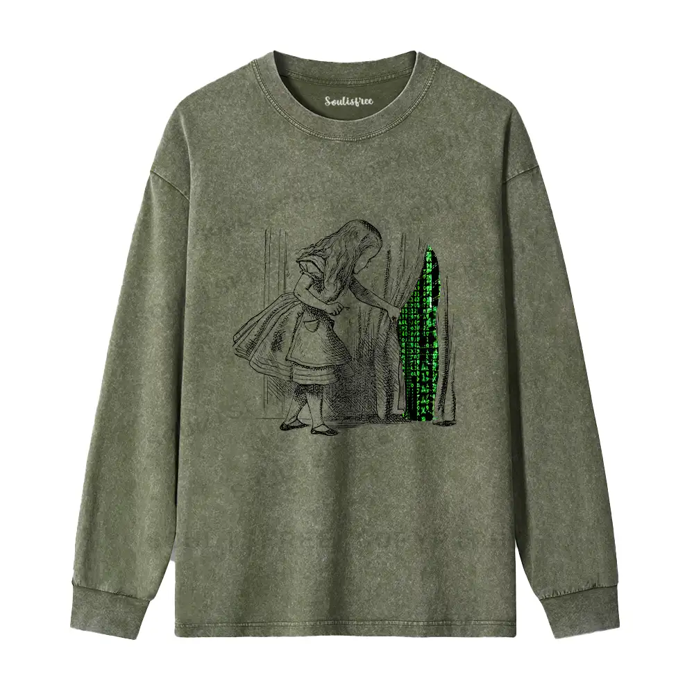 Wandering Into The Digital World Washed Long Sleeve Shirt