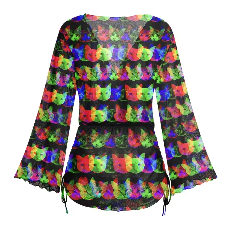 Soulisfree Rainbow Purr Sheer Mesh Cover Up
