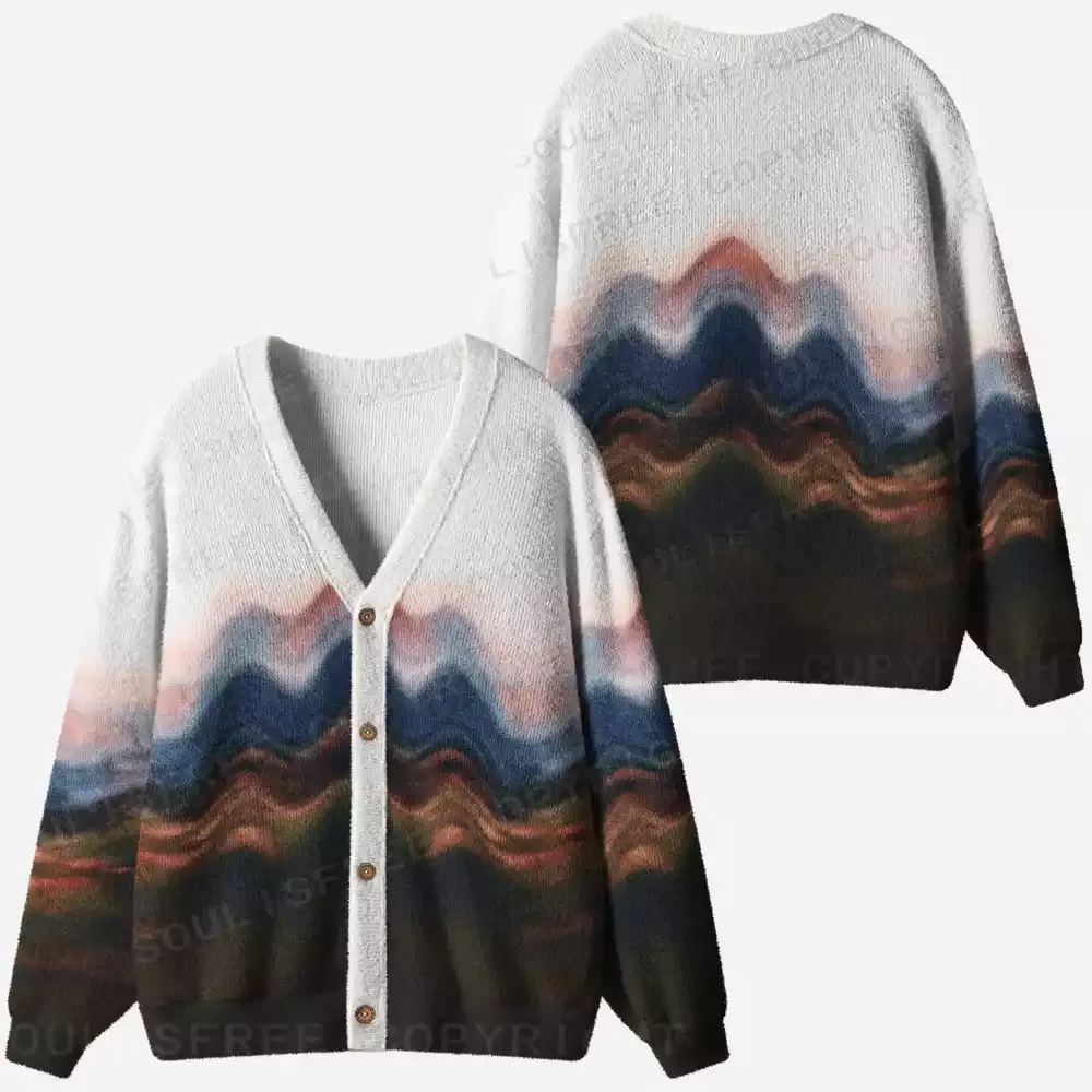 Gradient Layered Peaks Ugly Cardigan Sweaters