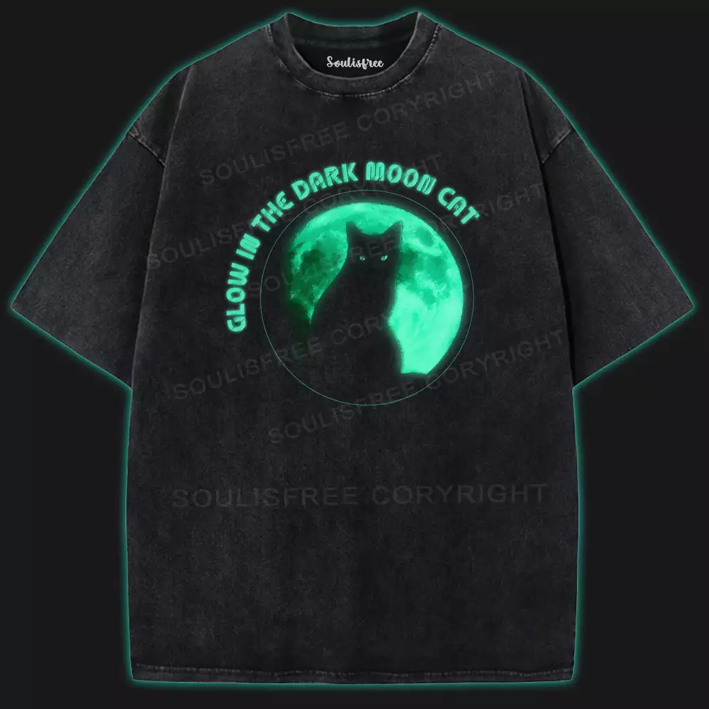 GLOW IN THE DARK MOON CAT Washed Space T-shirt