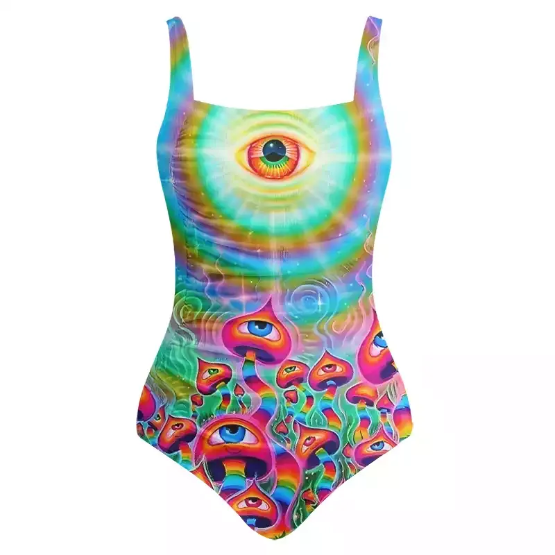 Soulisfree Psychedelic Eye Mushroom One‑Piece Swimsuit