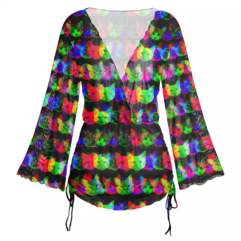 Soulisfree Rainbow Purr Sheer Mesh Cover Up