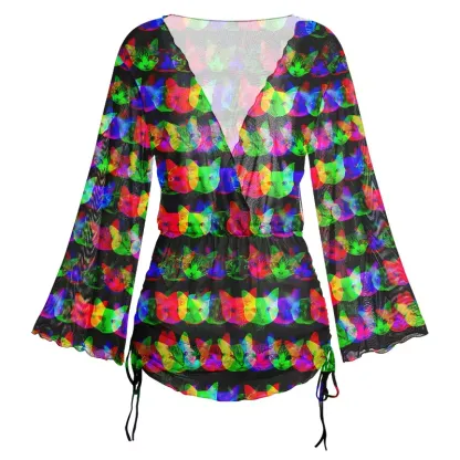 Soulisfree Rainbow Purr Sheer Mesh Cover Up