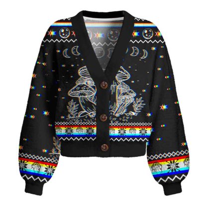 Soulisfree Mushroom and Moon Women's Fuzzy Cardigan Sweater