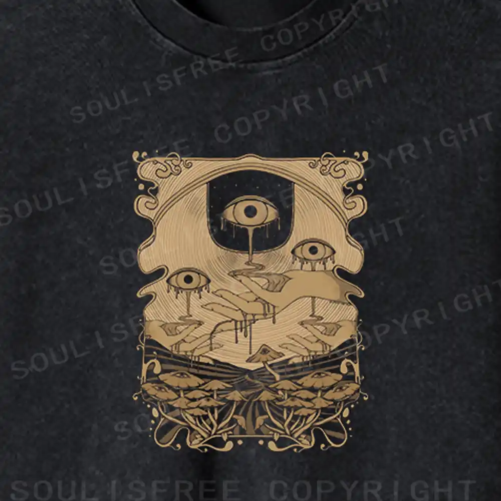 Dripping Eye Mushroom Washed Cropped Sweatshirt