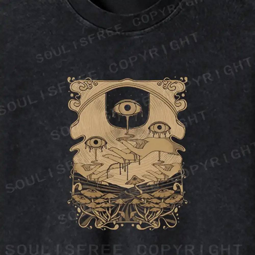 Dripping Eye Mushroom Washed Cropped Sweatshirt