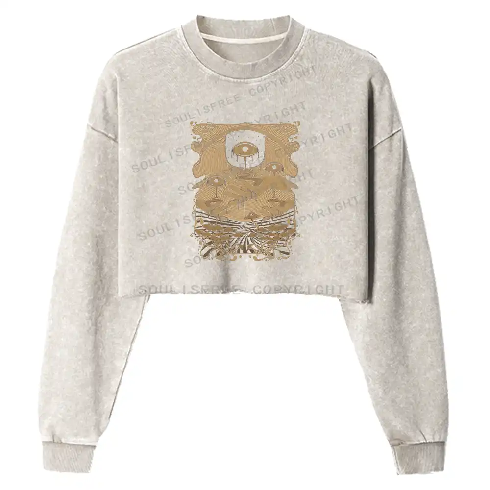 Dripping Eye Mushroom Washed Cropped Sweatshirt