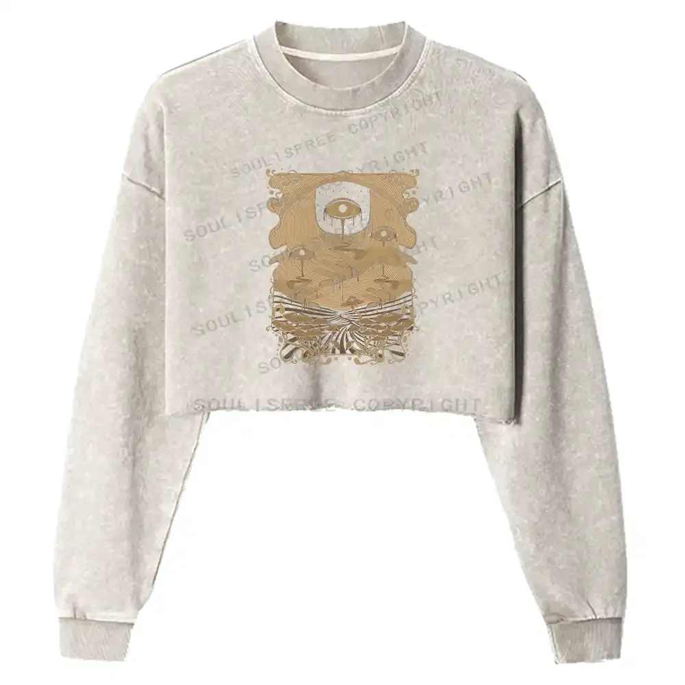 Dripping Eye Mushroom Washed Cropped Sweatshirt
