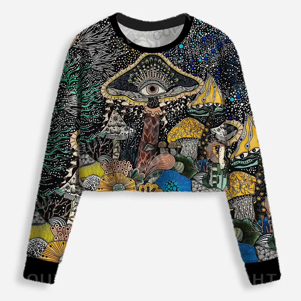 Esoteric Fungal Fantasy Realm Cropped Ugly Christmas Sweater