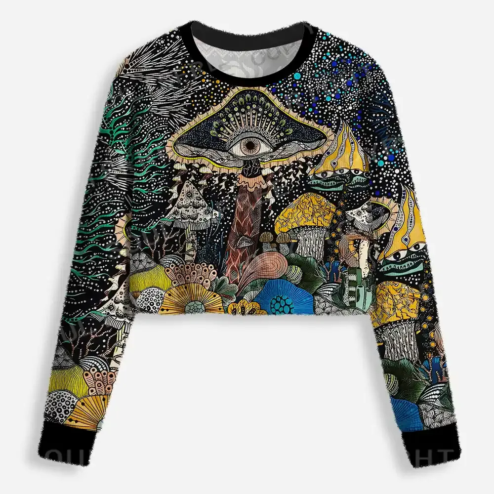 Esoteric Fungal Fantasy Realm Cropped Ugly Christmas Sweater