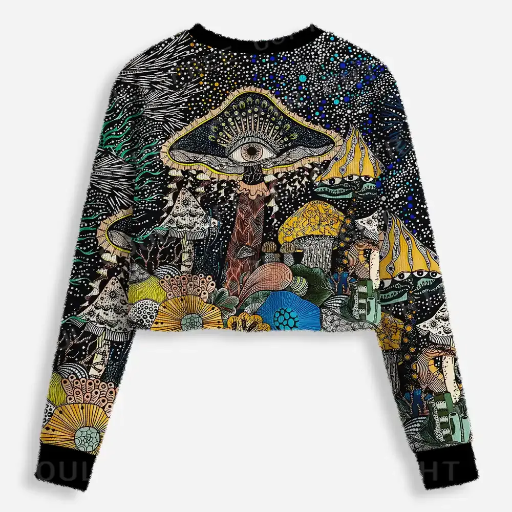 Esoteric Fungal Fantasy Realm Cropped Ugly Christmas Sweater