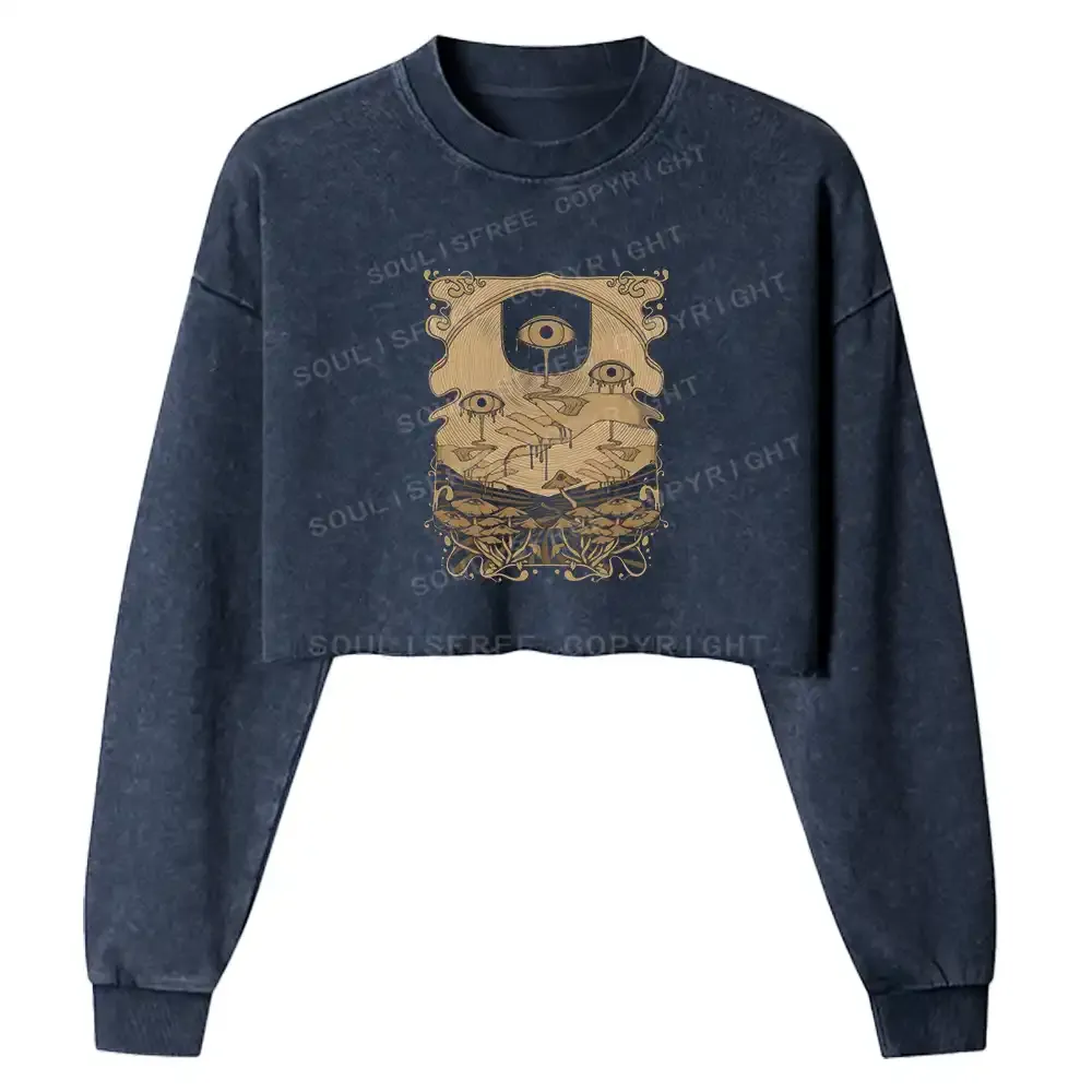 Dripping Eye Mushroom Washed Cropped Sweatshirt