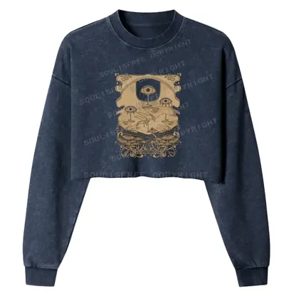 Dripping Eye Mushroom Washed Cropped Sweatshirt