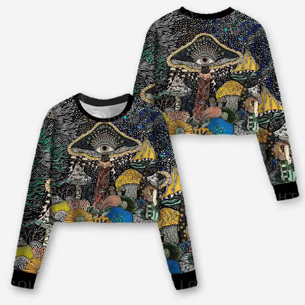 Esoteric Fungal Fantasy Realm Cropped Ugly Christmas Sweater