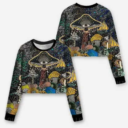 Esoteric Fungal Fantasy Realm Cropped Ugly Christmas Sweater