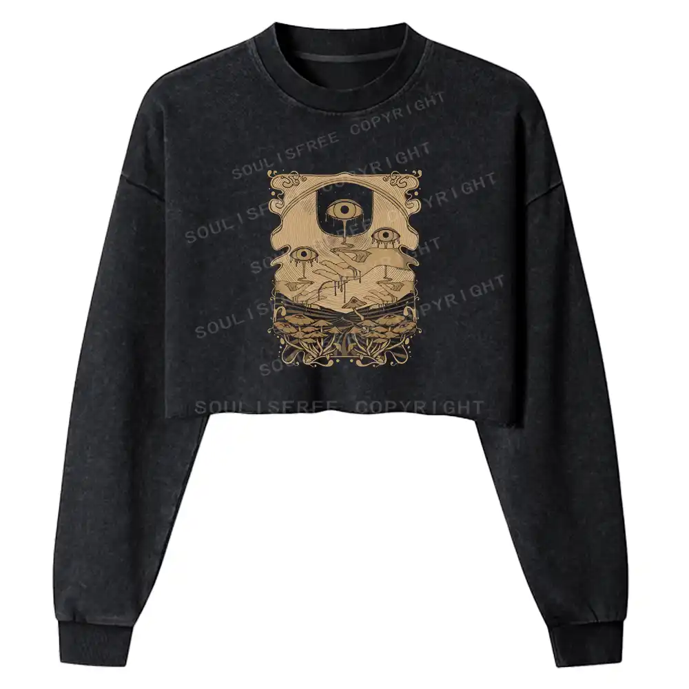 Dripping Eye Mushroom Washed Cropped Sweatshirt