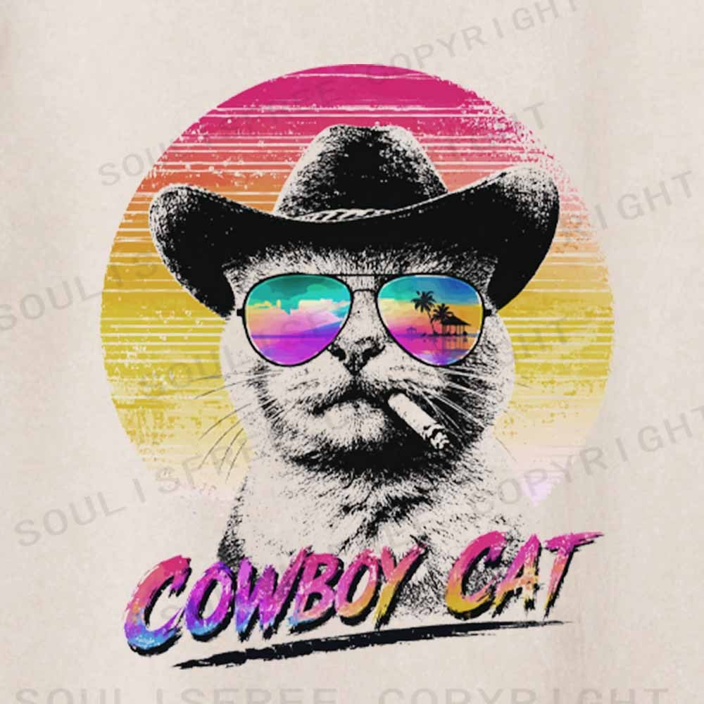 Soulisfree Funny Cowboy Cat Washed Tee