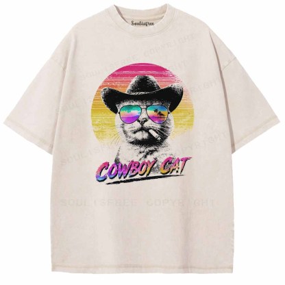Soulisfree Funny Cowboy Cat Washed Tee