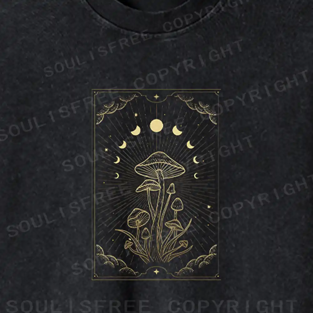 Lunar Phase Mushroom Washed Cropped Sweatshirt