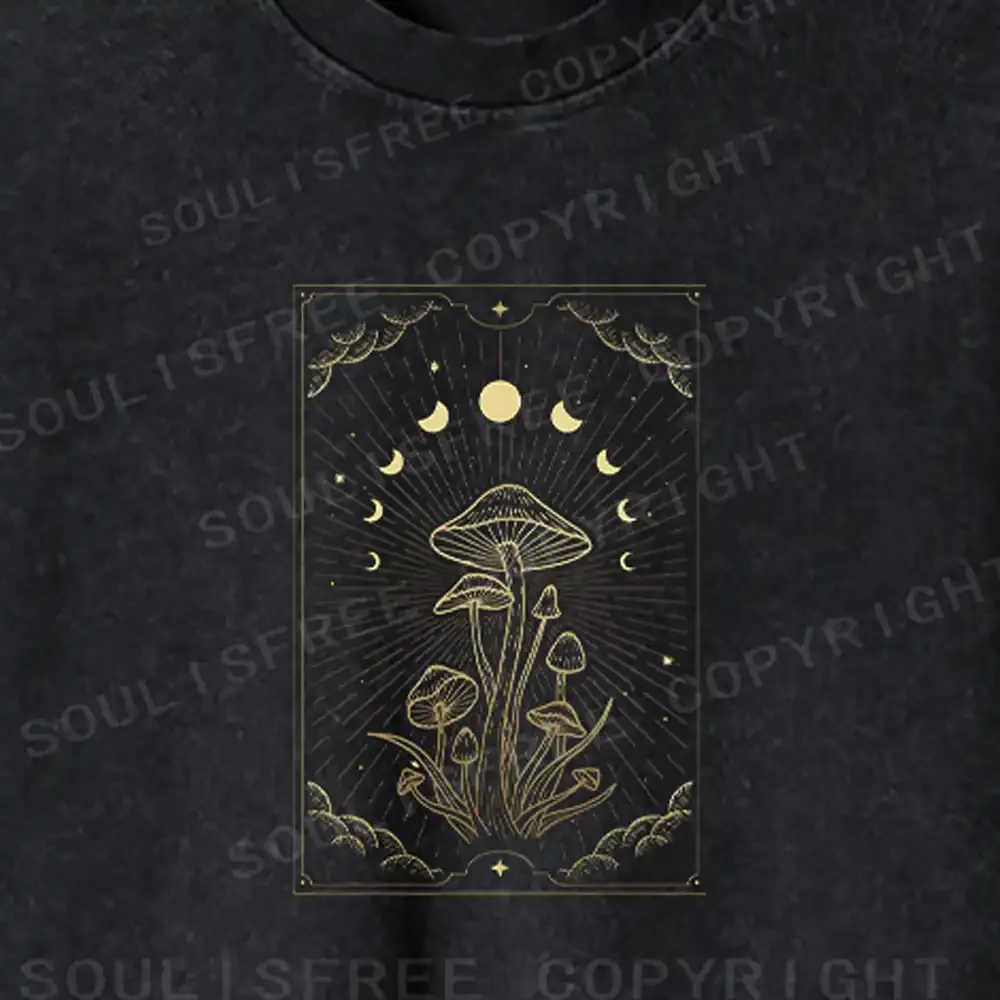 Lunar Phase Mushroom Washed Cropped Sweatshirt