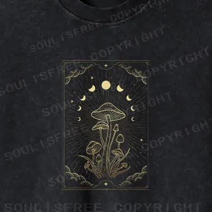 Lunar Phase Mushroom Washed Cropped Sweatshirt