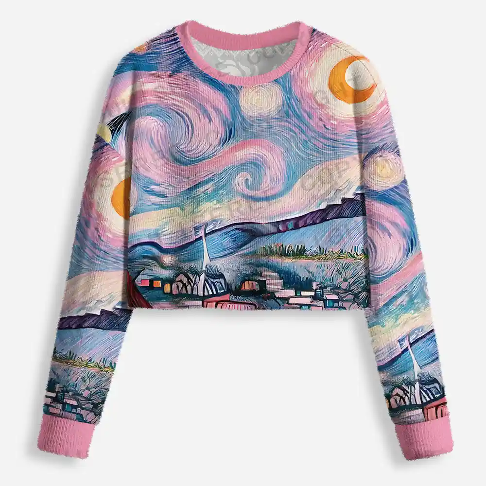 Starry Village Dreamscape Cropped Ugly Christmas Sweater