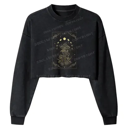 Lunar Phase Mushroom Washed Cropped Sweatshirt