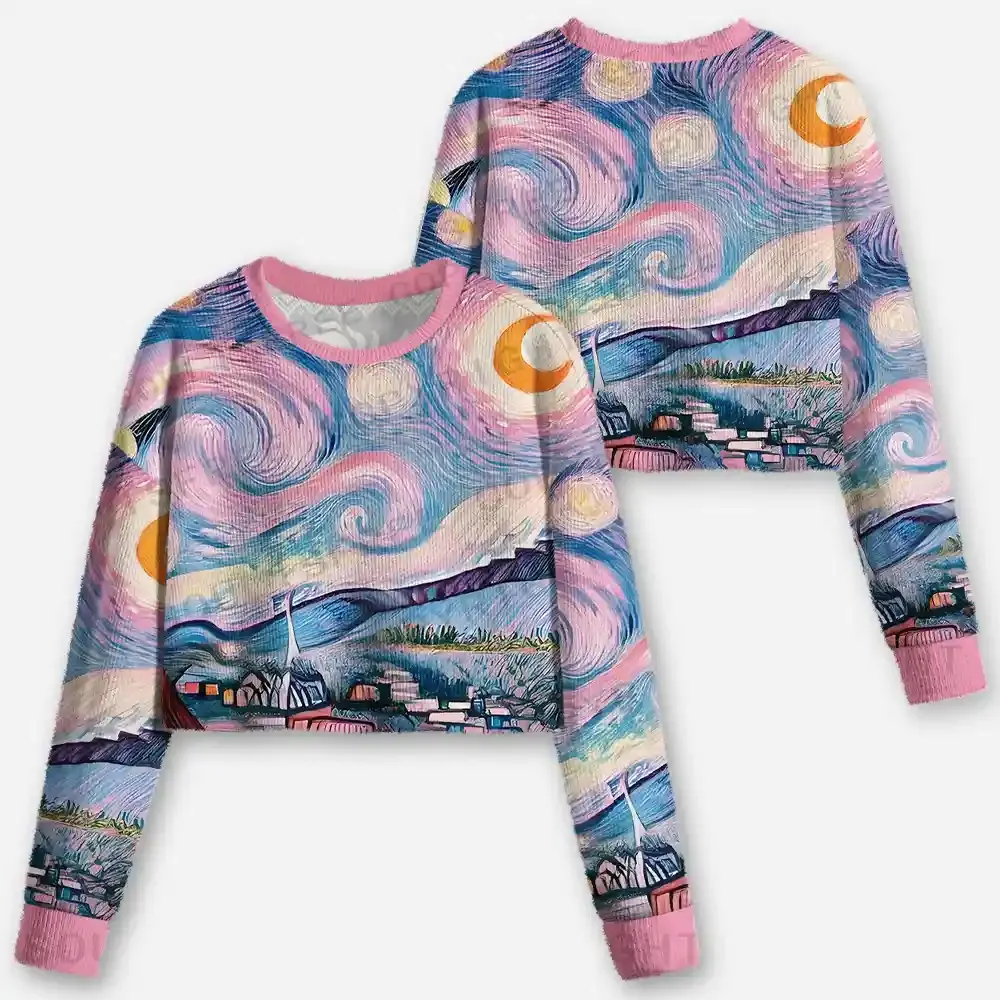 Starry Village Dreamscape Cropped Ugly Christmas Sweater