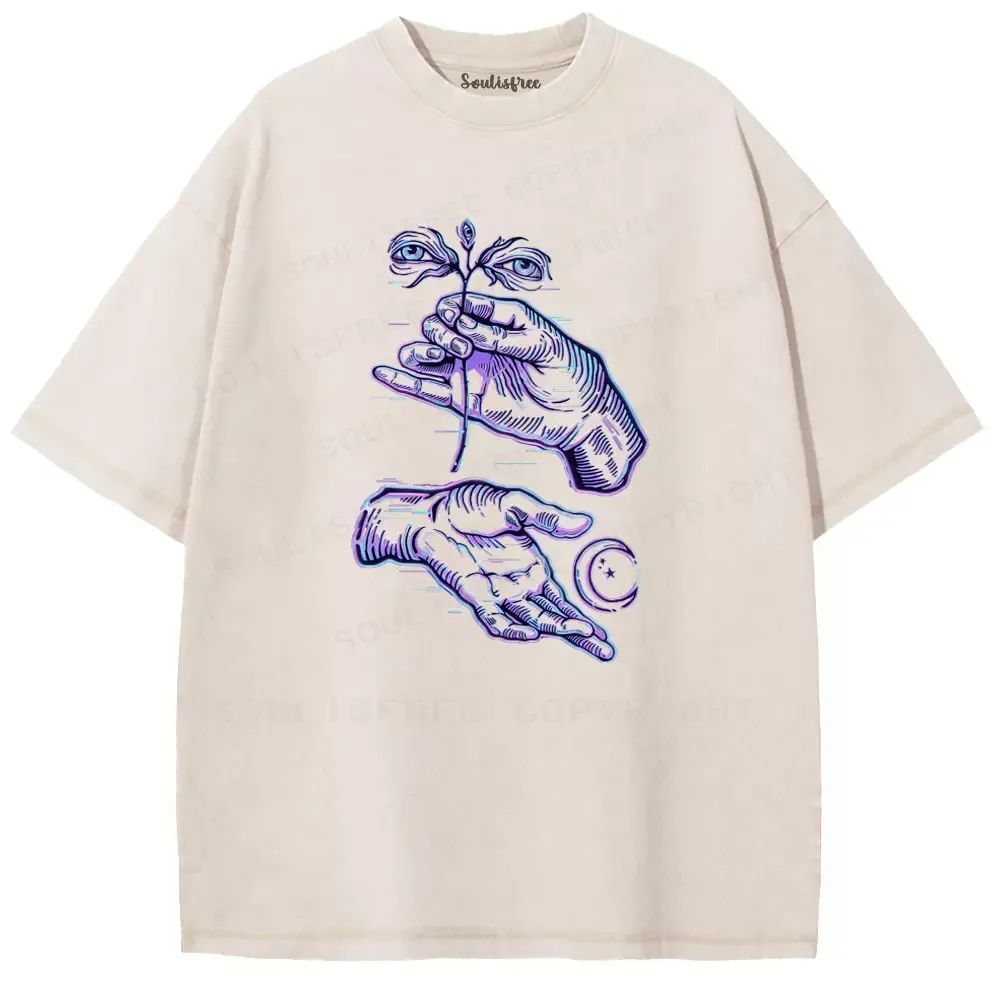 Designed Soulisfree Hands with All Seeing Eyes Washed Tee