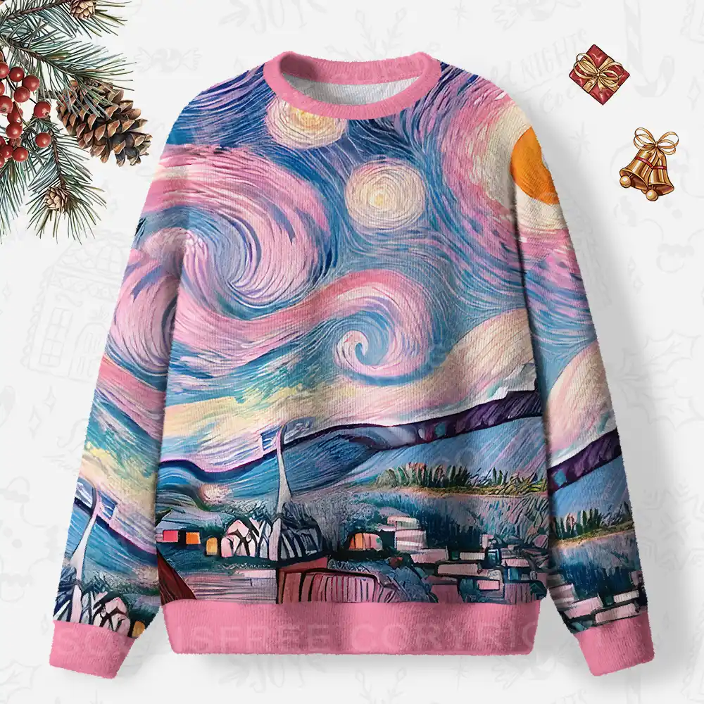 Starry Village Dreamscape Ugly Christmas Knit Sweatshirt
