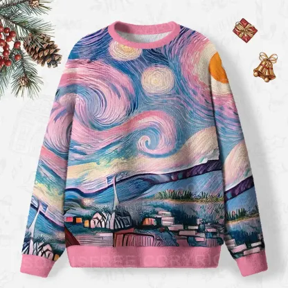 Starry Village Dreamscape Ugly Christmas Knit Sweatshirt
