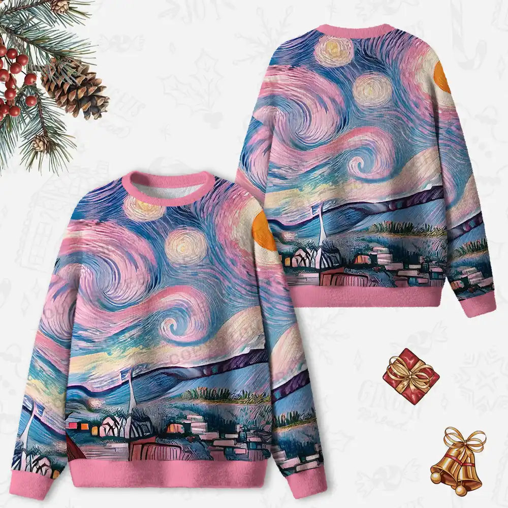 Starry Village Dreamscape Ugly Christmas Knit Sweatshirt