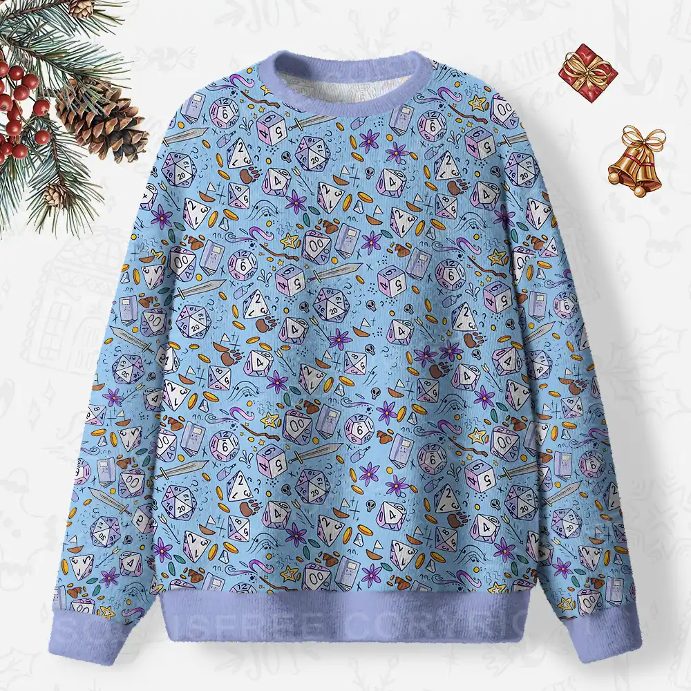 Whimsical Dice Realm Ugly Christmas Knit Sweatshirt