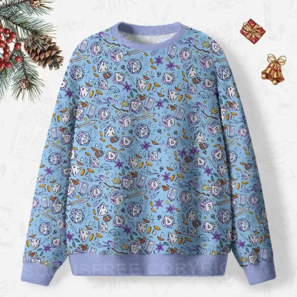 Whimsical Dice Realm Ugly Christmas Knit Sweatshirt