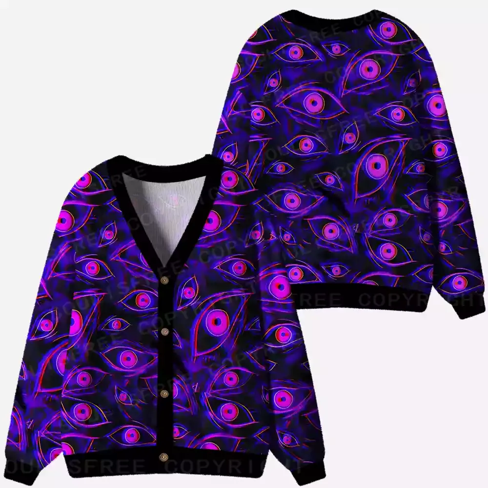Neon Eyes of the Universe Ugly Cardigan Sweaters
