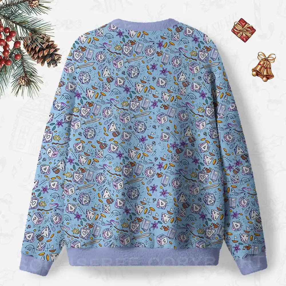 Whimsical Dice Realm Ugly Christmas Knit Sweatshirt