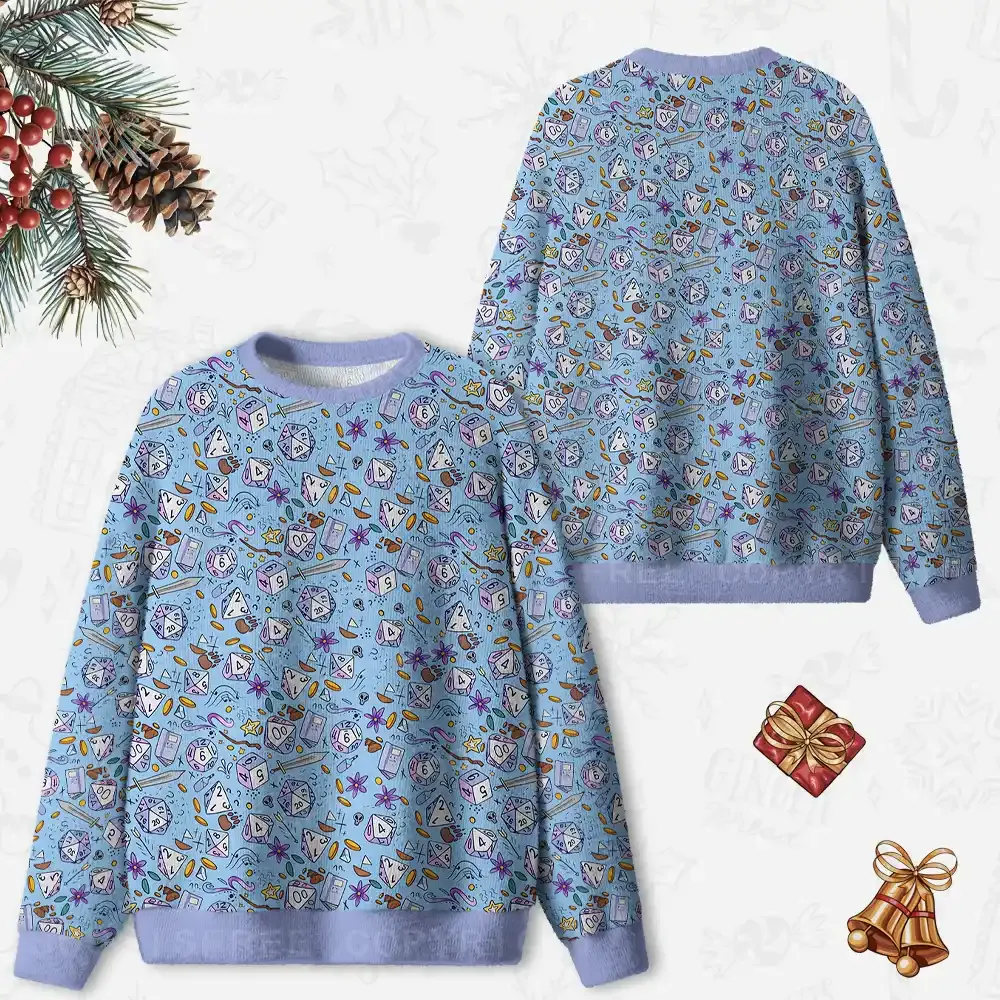 Whimsical Dice Realm Ugly Christmas Knit Sweatshirt