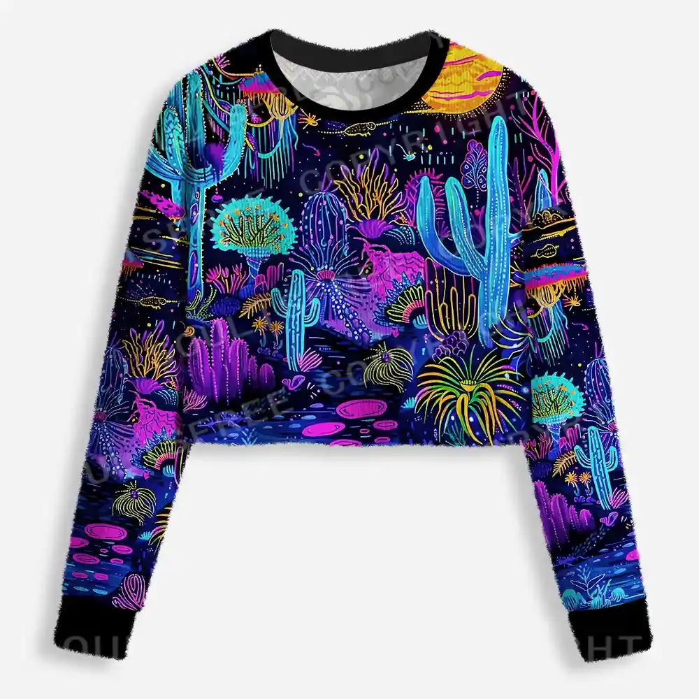 Psychedelic Desert Oasis Cropped Ugly Christmas Sweater