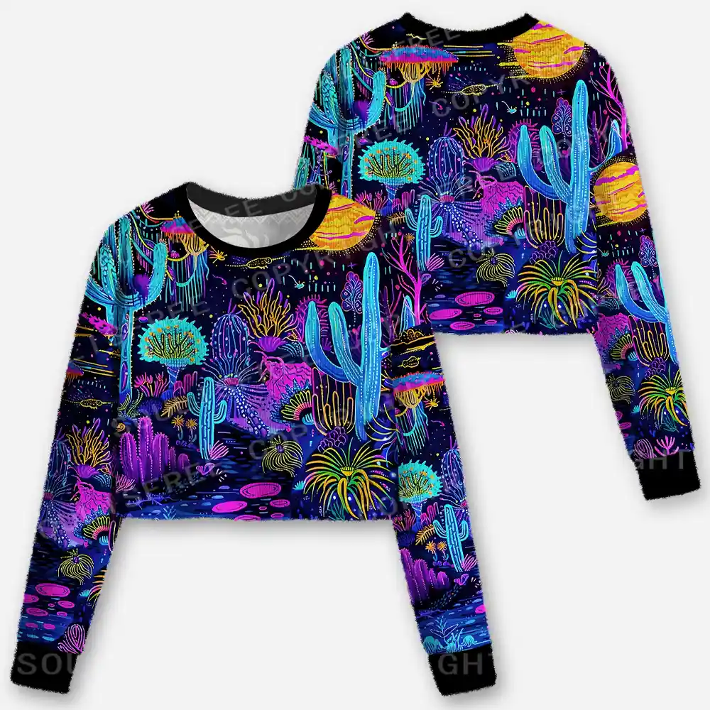 Psychedelic Desert Oasis Cropped Ugly Christmas Sweater