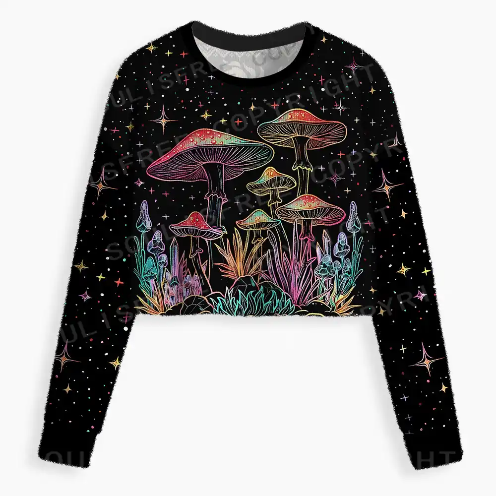 Cosmic Fungal Grove Cropped Ugly Christmas Sweater
