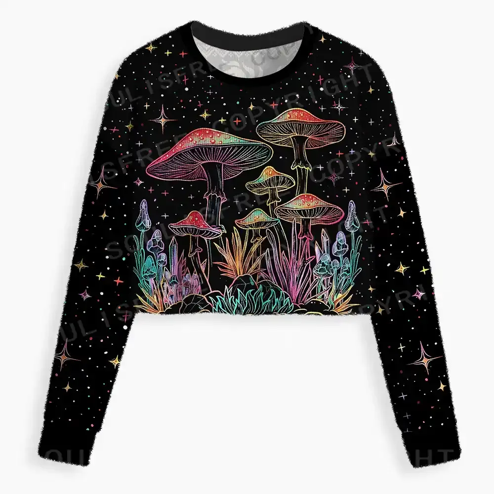 Cosmic Fungal Grove Cropped Ugly Christmas Sweater