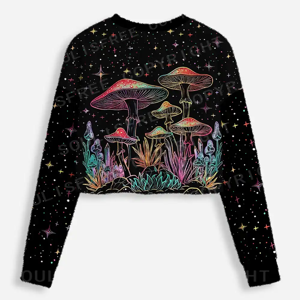 Cosmic Fungal Grove Cropped Ugly Christmas Sweater