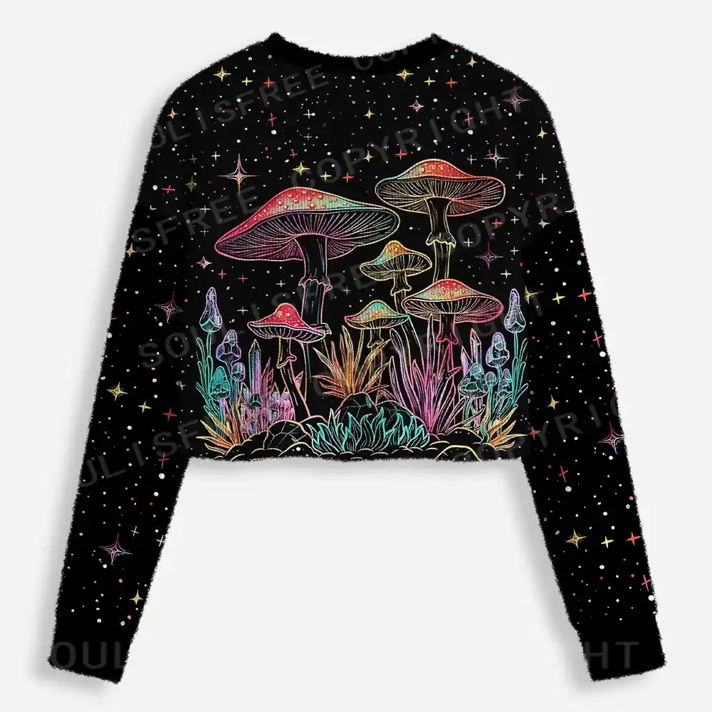 Cosmic Fungal Grove Cropped Ugly Christmas Sweater