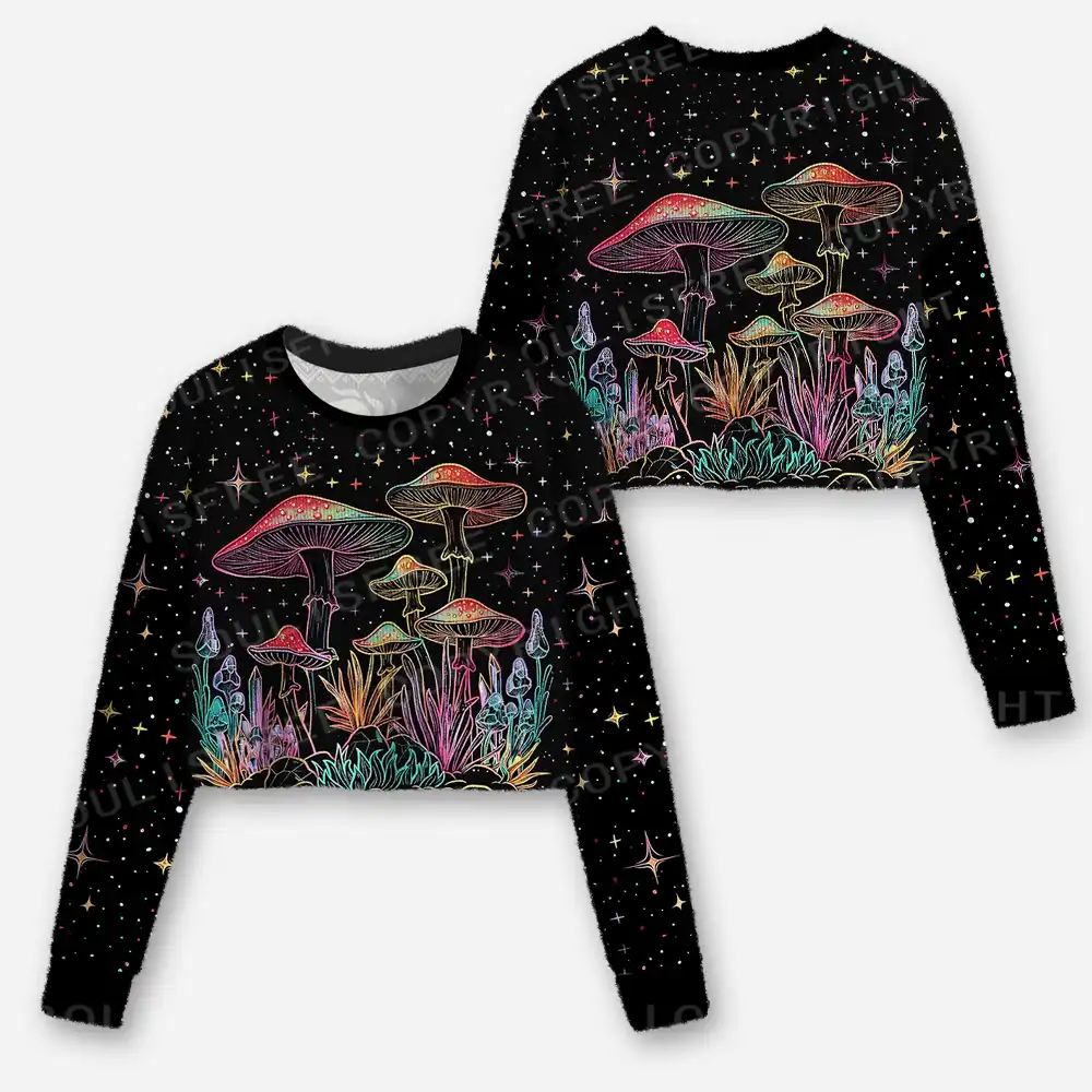 Cosmic Fungal Grove Cropped Ugly Christmas Sweater