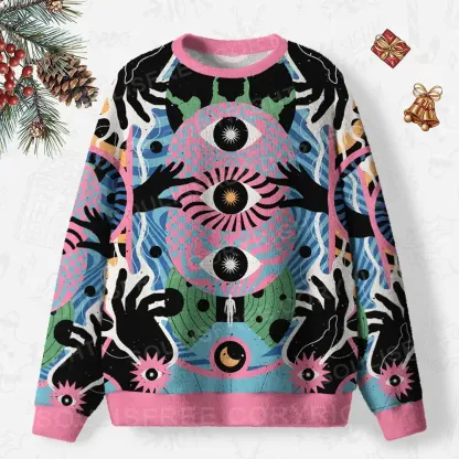 Psychedelic Handwave Vision Ugly Christmas Knit Sweatshirt