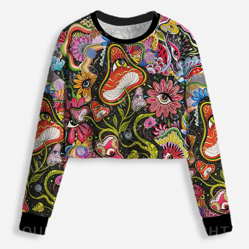 Psychedelic Floral Ocular Cropped Ugly Christmas Sweater