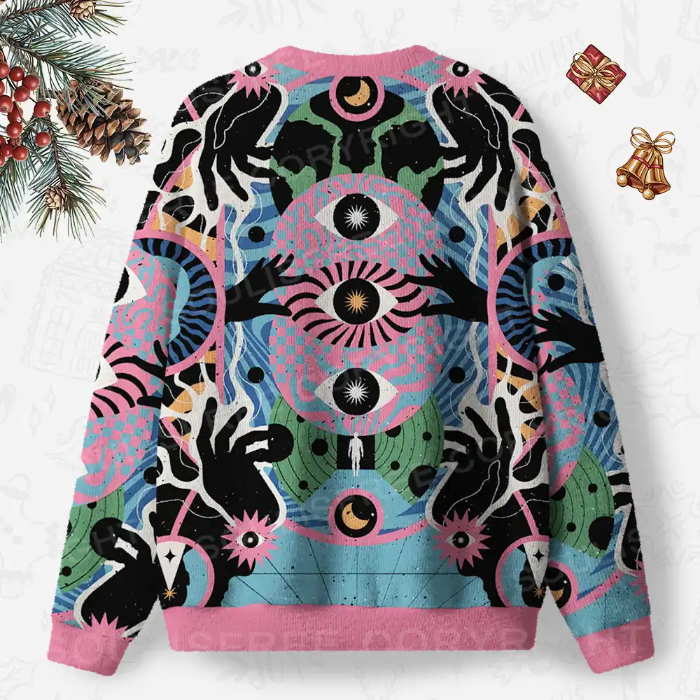 Psychedelic Handwave Vision Ugly Christmas Knit Sweatshirt